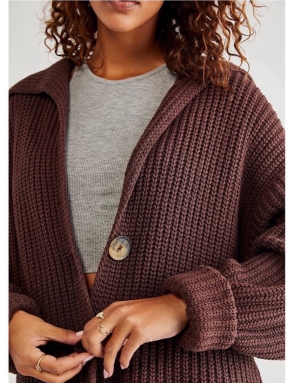 Free People Swim Too Deep Cardi size XS in Brown oversized button front ribbed - Picture 3 of 14